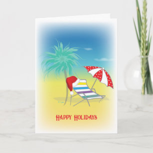 Beach Happy Holidays, Santa Hat, Whimsical, Fun Holiday Card