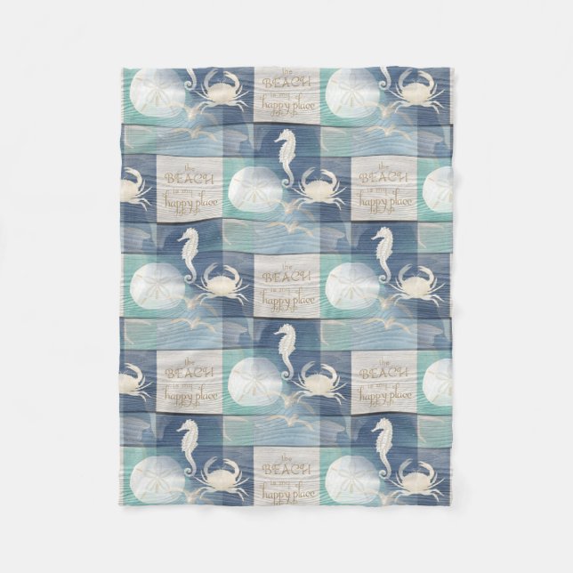Beach Happy Place Blue Aqua Sea Fleece Blanket (Front)