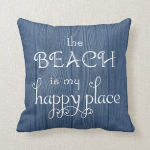 Beach Happy Place Blue Wood Pillow