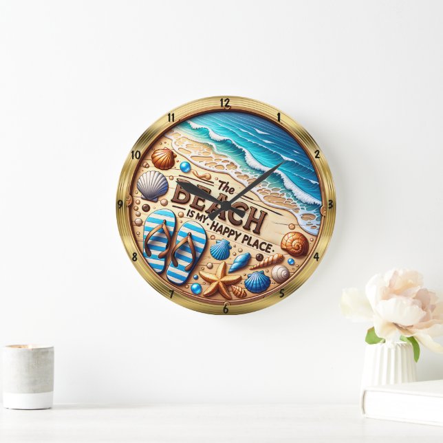 Beach Happy Place Seashell  Large Clock (Home)