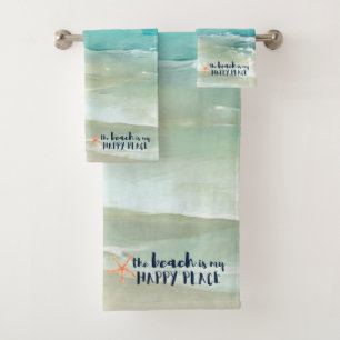 Beach Happy Place Starfish Ocean Waves Coastal Bath Towel Set