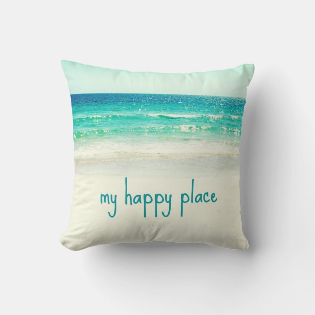 Beach Happy Place Word Pillow (Front)