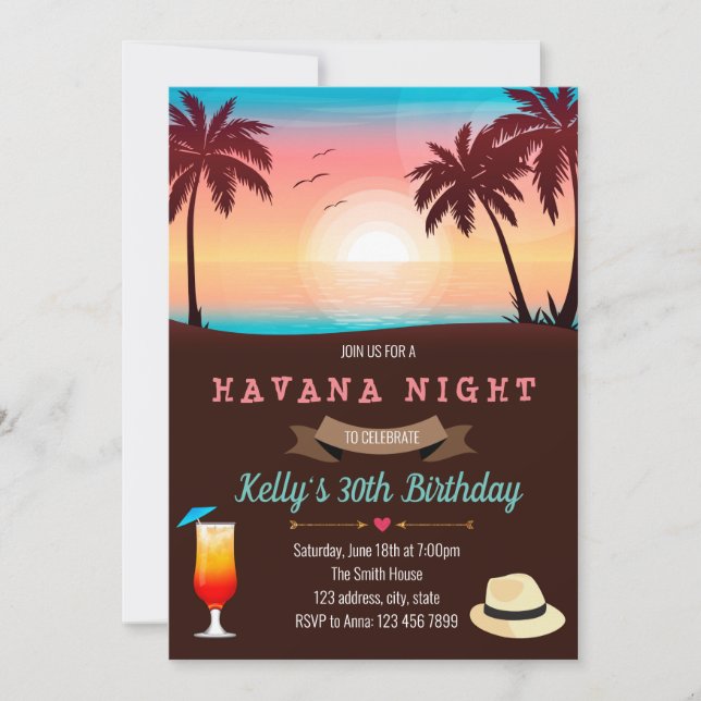Beach havana party invitation (Front)