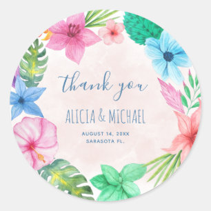 Beach Hawaiian tropical wedding thank you Classic Round Sticker