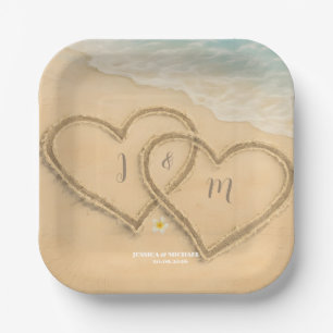 Beach Heart Custom Wedding Sand & Sea Paper Plate