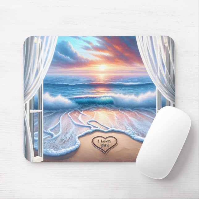 Beach Heart In Open Window Mouse Pad (With Mouse)