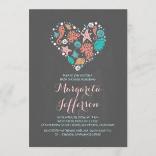 Beach Heart Nautical Coastal Baby shower Invitation
