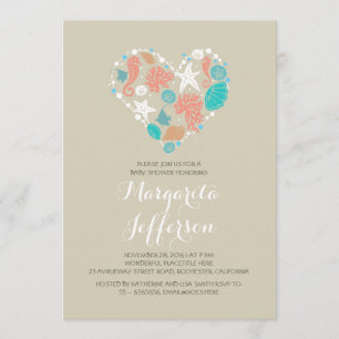 Beach Heart Nautical Coastal Baby shower Invitation