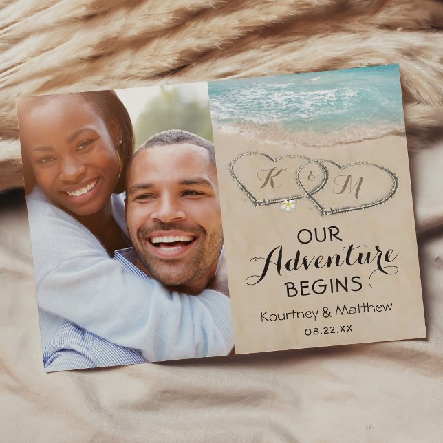 Beach Heart Photo Save the Date Announcement Postcard (Creator Uploaded)