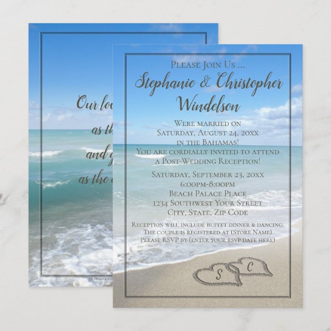 Beach Hearts Destination Post-Wedding Reception Invitation (Front/Back)