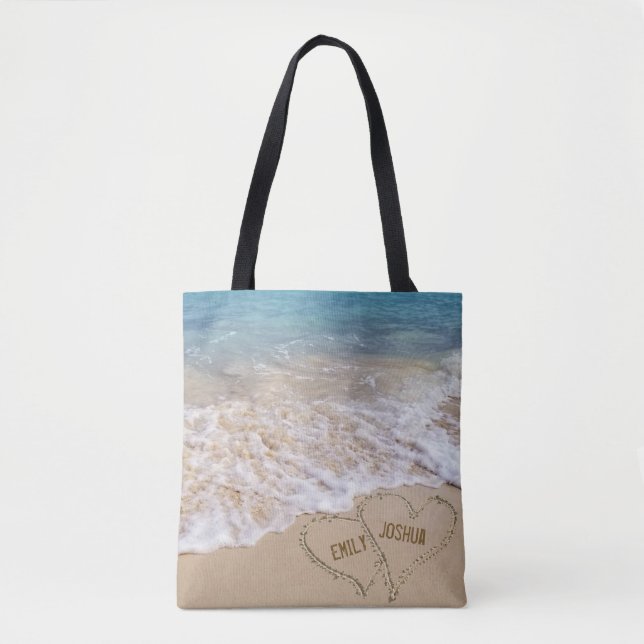 Beach Hearts in Ocean Sand Tote Bag (Front)