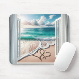 Beach Hearts In Sand Mouse Pad
