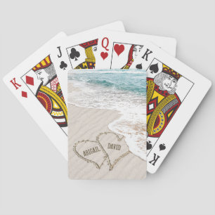 Beach Hearts In Sand With Names Playing Cards