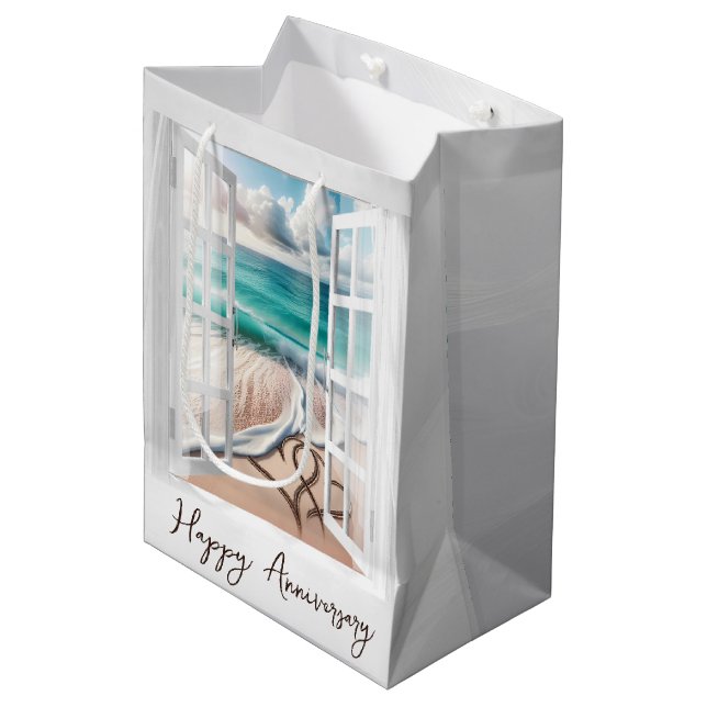 Beach Hearts In Window for Anniversary Medium Gift Bag (Front Angled)