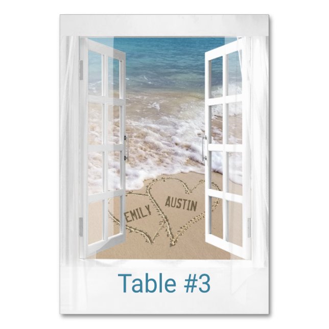 Beach Hearts in Window Table Number (Front)