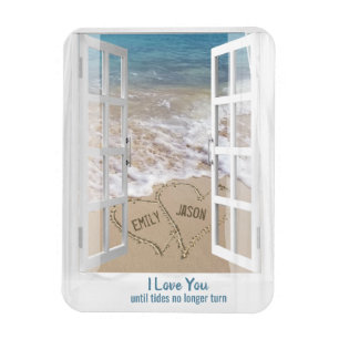 Beach Hearts in Window with Names Magnet