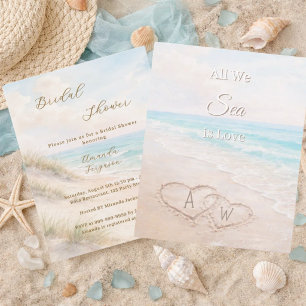 Beach hearts initials Bridal Shower invitation