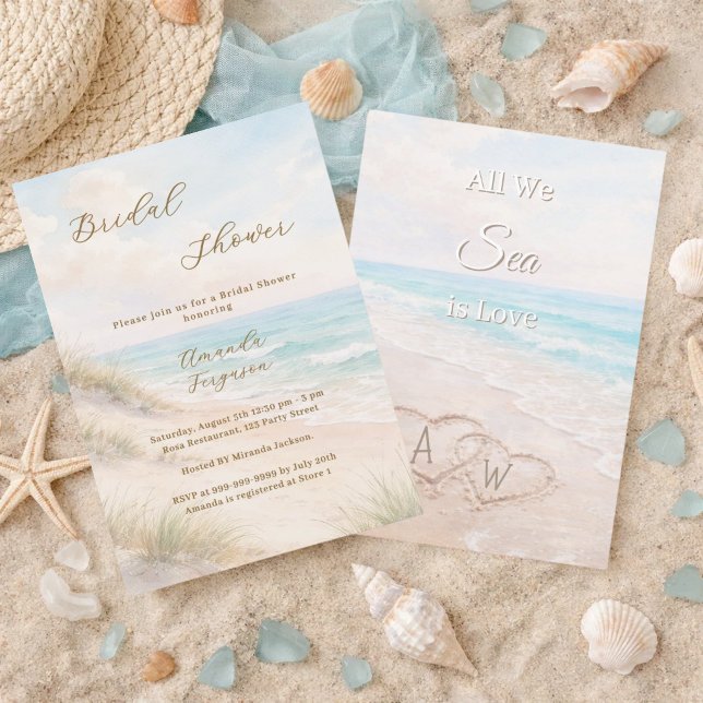 Beach hearts initials quote love Bridal Shower Invitation (Creator Uploaded)