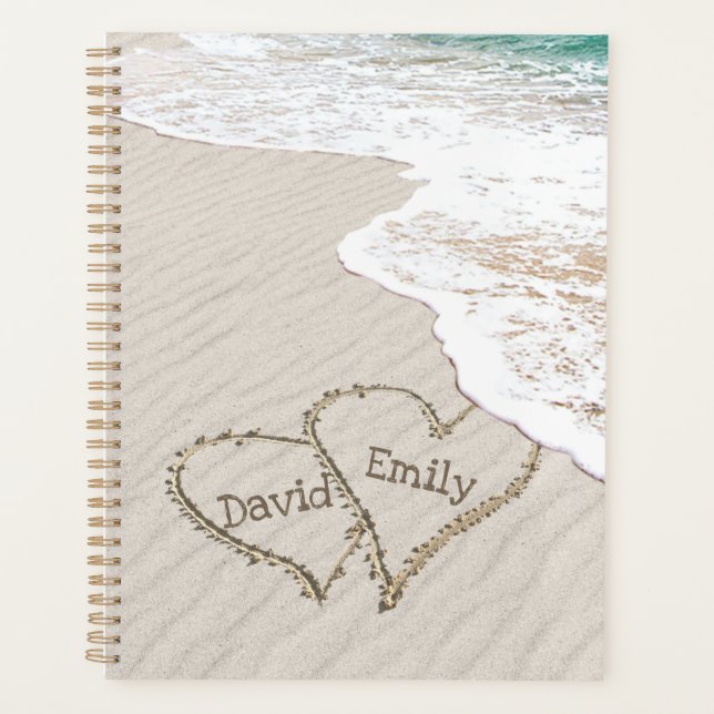 Beach Hearts with Names  Planner (Front)
