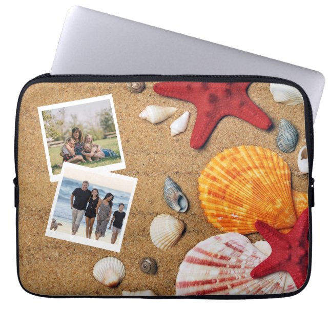 Beach Holiday Coastal Sand Seashells Family Photo Laptop Sleeve (Front)