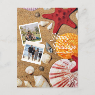 Beach Holiday Coastal Sand Seashells Family Photo Postcard
