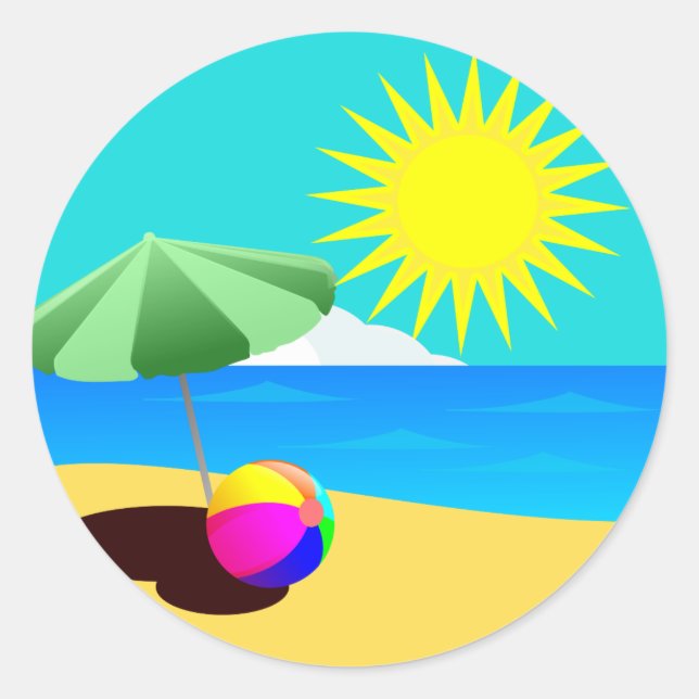 Beach Holiday Illustration Classic Round Sticker (Front)