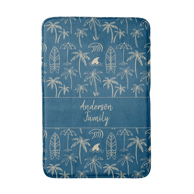Beach holiday pattern and your name in beige bath mat (Front Vertical)