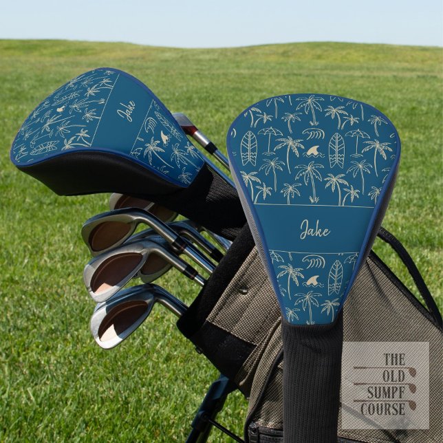 Beach holiday pattern and your name in beige golf head cover (Creator Uploaded)