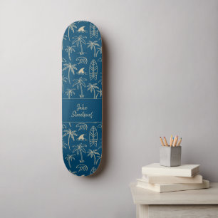 Beach holiday pattern and your name in beige skateboard