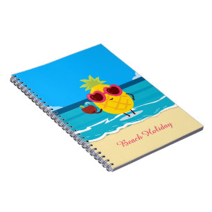 Beach holiday pink yellow pineapple cute cartoon notebook
