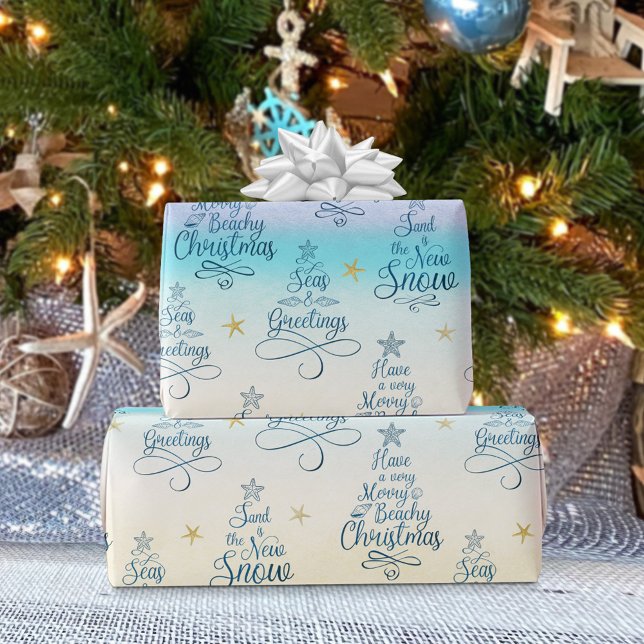 Beach Holiday Sayings Coastal Christmas Pattern Wrapping Paper (Creator Uploaded)