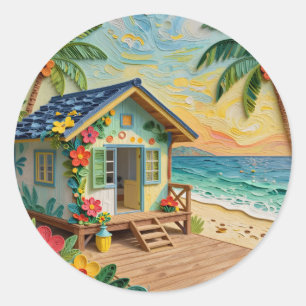 Beach Home Coastal Art Classic Round Sticker