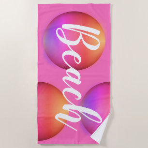 Beach Hot Pink Orange Ombre Beach Towel