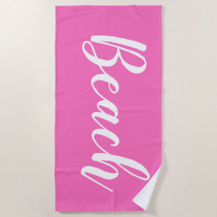 Beach Hot Pink White Beach Towel