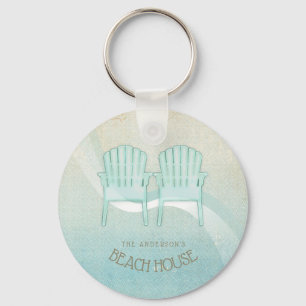 Beach House Adirondack Chairs Aqua Blue ID623 Key Ring