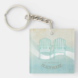 Beach House Adirondack Chairs Aqua Blue ID623 Key Ring