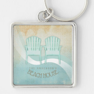 Beach House Adirondack Chairs Aqua Blue ID623 Key Ring