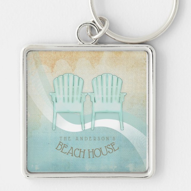 Beach House Adirondack Chairs Aqua Blue ID623 Key Ring (Front)