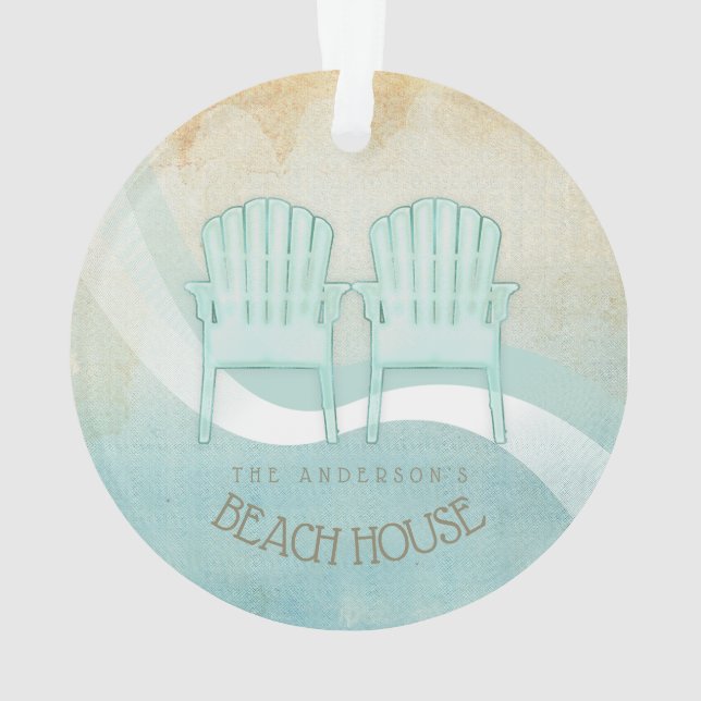Beach House Adirondack Chairs Aqua Blue ID623 Ornament (Back)