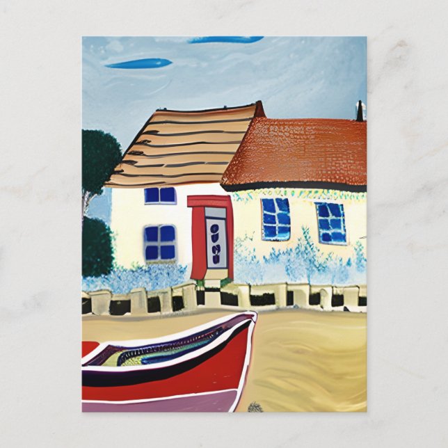 Beach House and Boat Keeping in Touch Postcard (Front)