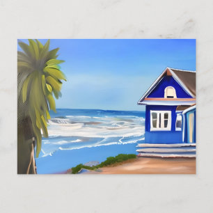 Beach House and Ocean Art   Saying Hello Postcard