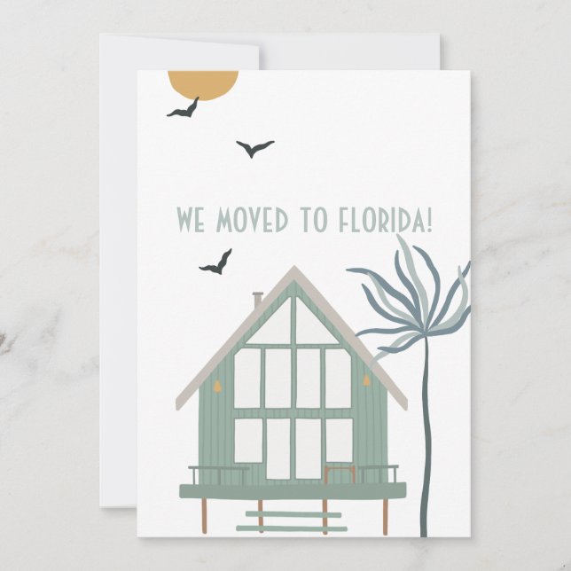 Beach House and Palm Tree We Moved to Florida Announcement (Front)