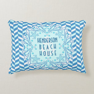 Beach House Art Deco Shell and Herringbone Custom Decorative Cushion