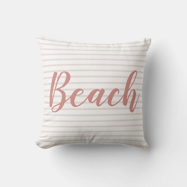 Beach House Beige Nautical Stripe Cushion (Front)