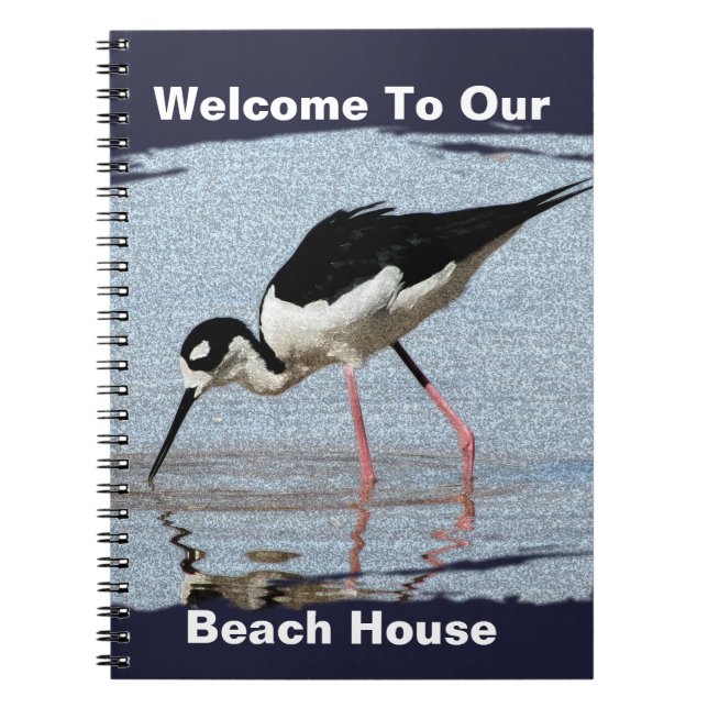 Beach House Black White Wading Bird Photo Welcome Notebook (Front)