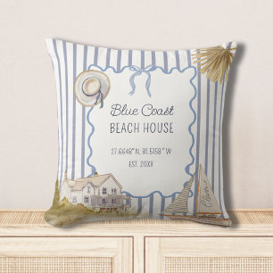 Beach House Blue Coastal Chic Blue Stripes Cushion