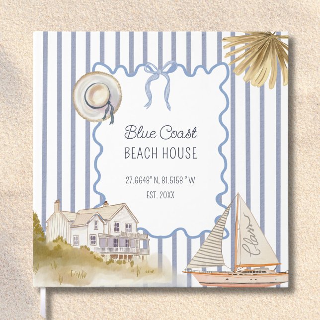 Beach House Blue Coastal Chic Guest Information Book (In situ)