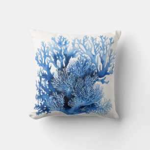 Beach House Blue Coral Throw Pillow