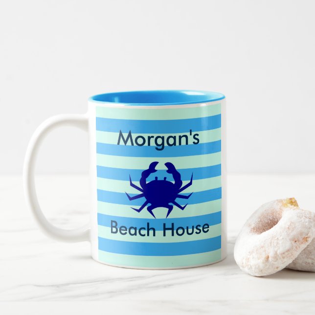 Beach House Blue Crab  Two-Tone Coffee Mug (With Donut)