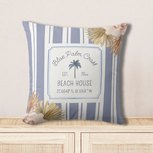 Beach House Blue Stripes Coastal Boho Farmhouse Cushion